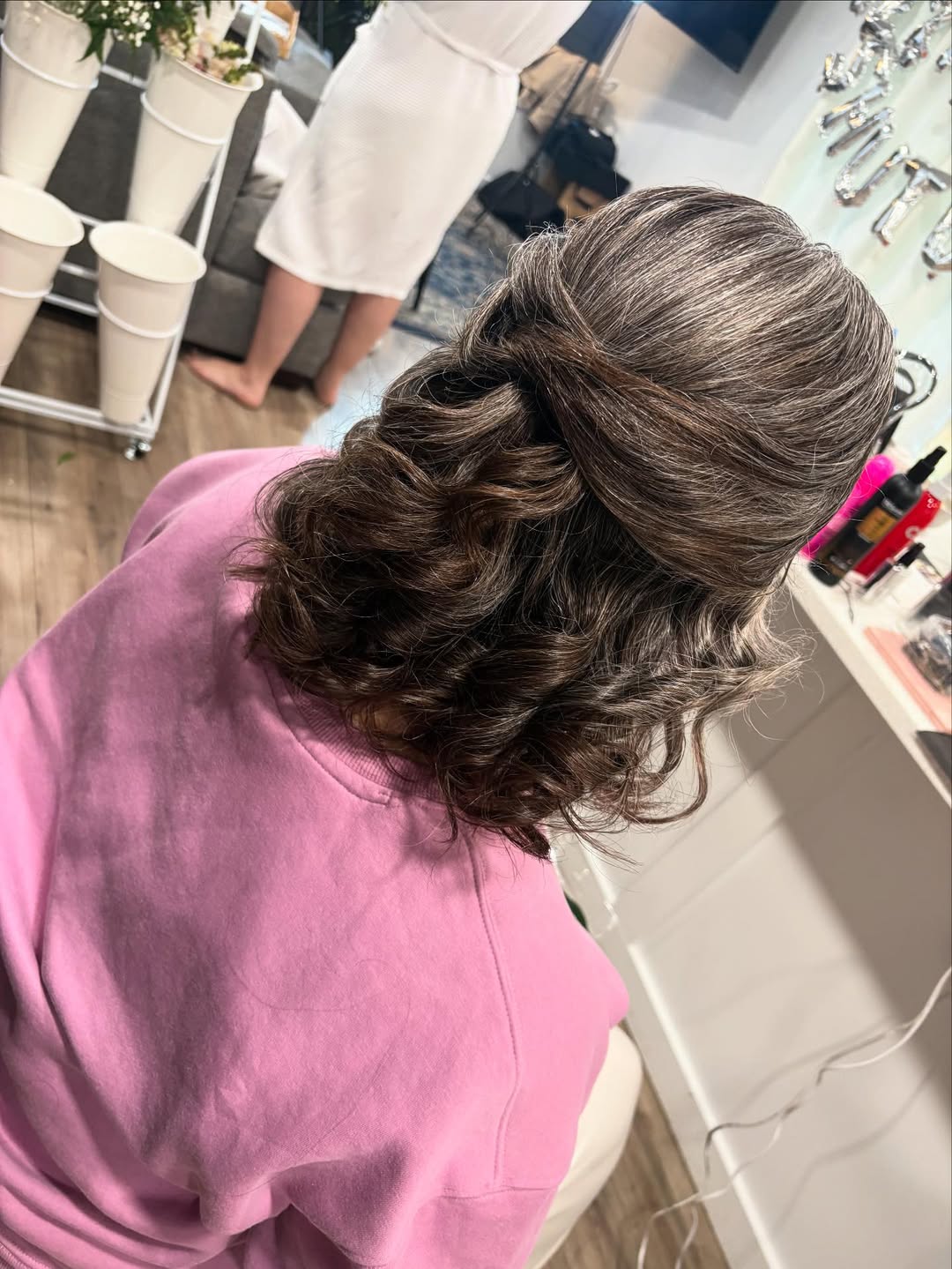 Soft half-up wavy hair style with twisted crown by MakeupByGen
