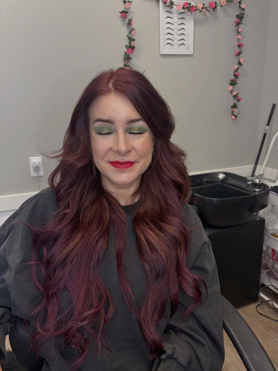 Green smokey Halloween eye look with bold red lip by MakeupByGen